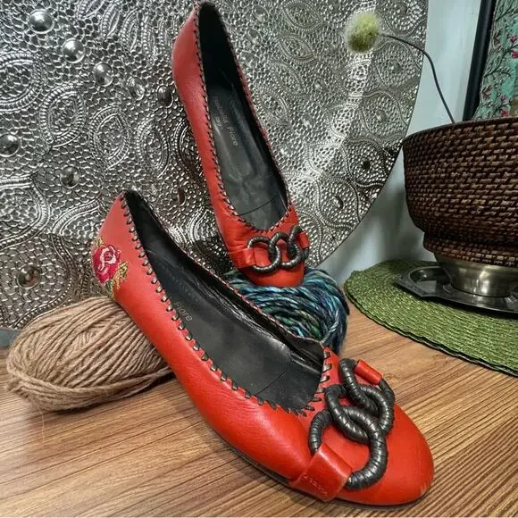 Isabella Fiore Ballet Flats Size 9.5 LAUPER LOVE Embroidered Made in Italy - Picture 2 of 10